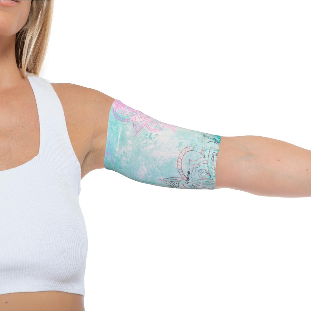 Linphelle Coverpicc - Upper Arm Cover for Picc Line, Soft Microfiber Arm Sleeve, Ideal for Picc Line, Glucose Sensor, Tattoo or Wounds, Sea Green Flower, Size Medium