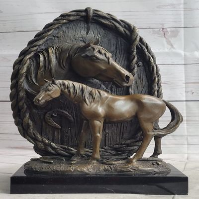 Bronze Horse Heads Bust Statue Stable Equestrian BARN Art Deco Marble Sculpture Decorative Artwork by Think Bronze