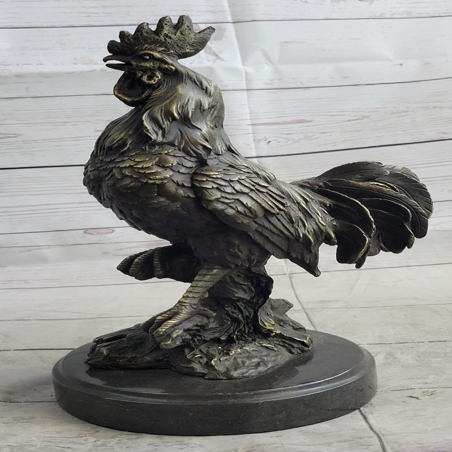 12 "Chinese Bronze Folk Money Wealthy Zodiac Year Rooster Cock Statue Feng Shuiu Decorative Artwork by Think Bronze