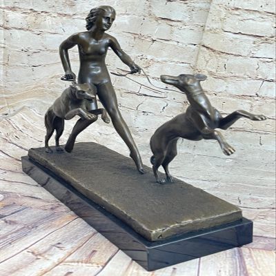 After Marcel Andr Bouraine (French 1886-1948) Bronze, A Nude with Two Greyhou Decorative Artwork by Think Bronze