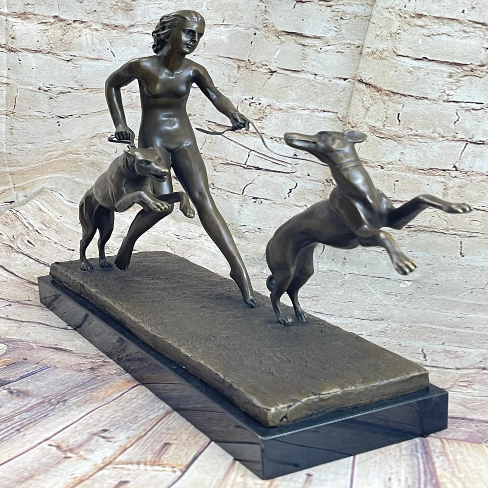 After Marcel Andr Bouraine (French 1886-1948) Bronze, A Nude with Two Greyhou Decorative Artwork by Think Bronze