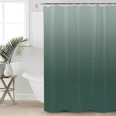 Anzona Green Grey Ombre Waterproof Shower Curtains Set - Standard 72 x 72 Inch, Gray Green Gradient Polyester Fabric Bathroom Curtain with 12 Hooks, Bathroom Accessories, 1 Panel