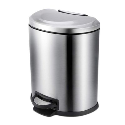 DYPASA Wastepaper Basket Stainless Steel Pedal Trash Can Household Bathroom Kitchen Living Room Waste Bin Silent Descending Cover Brushed Matte Appearance Trash Can 6 Liters (1.6 Gallons) Garbage Can