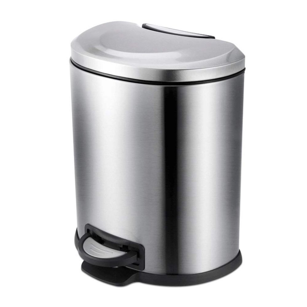 DYPASA Wastepaper Basket Stainless Steel Pedal Trash Can Household Bathroom Kitchen Living Room Waste Bin Silent Descending Cover Brushed Matte Appearance Trash Can 6 Liters (1.6 Gallons) Garbage Can
