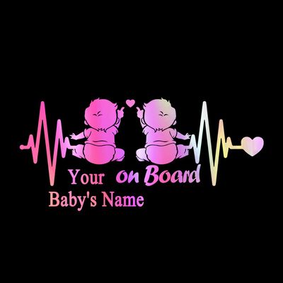 Dreothy Customize Your Baby's Name Heartbeat Twins on Board Vinyl Stickers, Funny Baby on Board Stickers for Cars Window Decal Safety Sign Truck Decals Bumper Stickers (Customize Name)