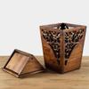 DYPASA Wastepaper Basket Antique Wood Trash bin Shake Cover Teak Waste Bin Hand Hollow Carved Trash Can Indoor Wood Trash Box 3.2 Gallons Garbage Can view 4