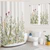 YISURE 2 Piece Wildflower Botanical Shower Curtain Set with Window Curtain, 72x72 with 30x36 inches, Floral Plant Sage Green Leaves Decorative Shower Curtain with Matching Window Panel view 1