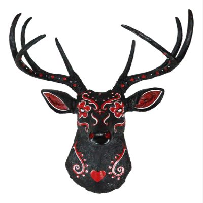 Ebros Gift Gothic Day Of The Dead Black And Red 8 Point Buck Stag Deer Tribal Sugar Skull Wall Head Bust Decor Champion Game Trophy Taxidermy Wall Hanging Sculpture Plaque Figurine