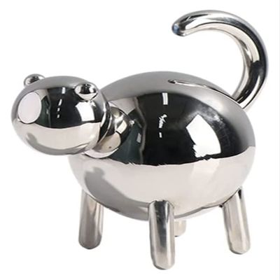 ALDEPO Sculpture Tabletop Simple Modern Abstract Animal Metal Silver Cat Sample Room Living Room Porch Desktop Statue