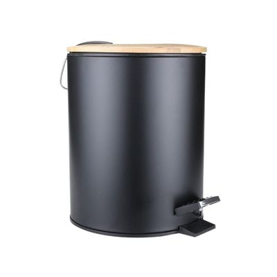 DYPASA Garbage Recycling Bin 5L Wooden Flip Trash Can Foot-Operated Trash Can Bathroom Kitchen Living Room Garbage Can Office Trash Can Kitchen Trash Can (Color : Black)