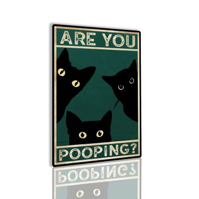 Tin Sign Aluminum Sign Are You Pooping Signs, Bathroom Restroom Wall Toilet Decor, Funny Kitty Cat, Cats Lover Gift, Funny Black Cat Tin Sign for Garage Bathroom Living Room 8X12 inch-Tin Painting