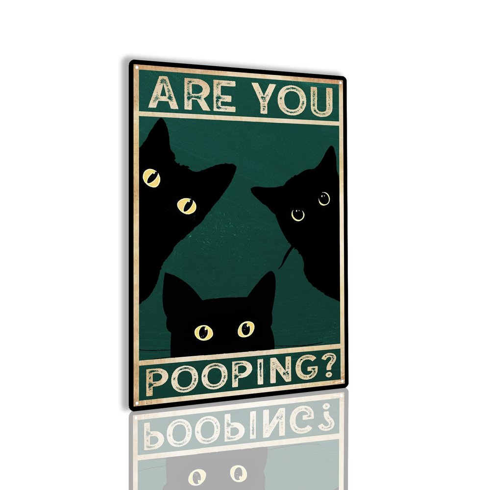 Tin Sign Aluminum Sign Are You Pooping Signs, Bathroom Restroom Wall Toilet Decor, Funny Kitty Cat, Cats Lover Gift, Funny Black Cat Tin Sign for Garage Bathroom Living Room 8X12 inch-Tin Painting