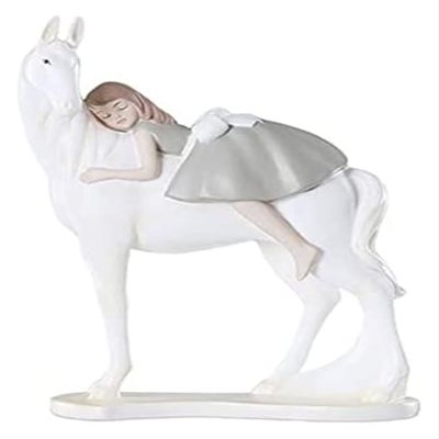 ALDEPO Sculpture Tabletop Girl Riding Horse Crafts Lovely Girl Riding Horse Desktop Decor for Cafe Office Store Statue
