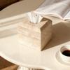 WORHE Tissue Box Cover Italy Natural Travertine Stone Heavy Duty Square Facial Toilet Paper Holder for Bathroom Living Room Bedroom Dresser Kitchen Minimalistic Office Home Decor Beige (TBC145WT) view 2
