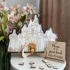 Personalized Wedding Wooden Guest Book: Creative Acrylic Custom Name Alternative Inserts Box DIY Custom Rustic Wedding Heart Drop Guest Book for Graduation Anniversary Wedding Decor (Castle) view 1