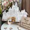 Personalized Wedding Wooden Guest Book: Creative Acrylic Custom Name Alternative Inserts Box DIY Custom Rustic Wedding Heart Drop Guest Book for Graduation Anniversary Wedding Decor (Castle) view 2