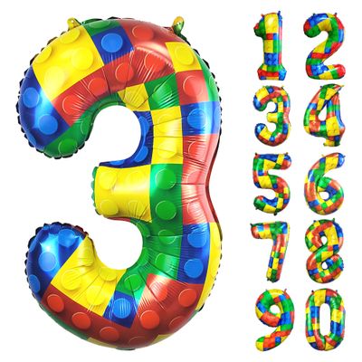 32 Inch Building Block Number 3 Balloons 3 year old Large Big Helium Foil Mylar Balloon for Girls Boys 3rd Birthday Party Decoration Supplies