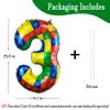 32 Inch Building Block Number 3 Balloons 3 year old Large Big Helium Foil Mylar Balloon for Girls Boys 3rd Birthday Party Decoration Supplies view 2