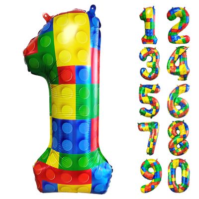 32 Inch Building Block Number 1 Balloons One Balloon for First Birthday|1 Balloons for 1st Birthday Large Big Helium Foil Mylar Balloon for Birthday Party Decoration Supplies