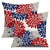 Blue and Red Dahlia Flower Throw Pillow Covers 18x18 Inch 4th of July Decorations Pillows Cover 18x18 inch Set of 2 Patriotic Memorial Day Farmhouse Linen Pillow Case for Outdoor Couch Bed Sofa Decor view 1