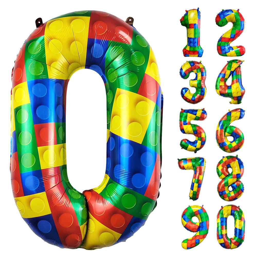 32 Inch Building Block Number 0 Balloons Large Big Helium Foil Mylar Balloon for Girls Boys Birthday Party Decoration Supplies