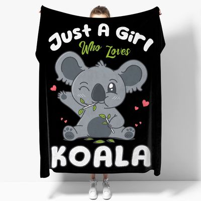 Just A Girl Who Loves Koala Blanket Cute Animal Soft Lightweight Bear Flannel Blankets for Sofa Bed Polyester Warm Throw Blanket Gift for Koala Lover Unisex90''x120''for Whole Family