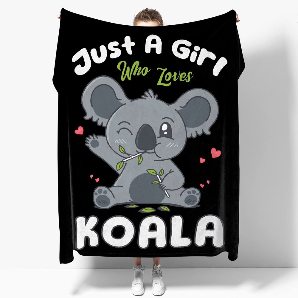 Just A Girl Who Loves Koala Blanket Cute Animal Soft Lightweight Bear Flannel Blankets for Sofa Bed Polyester Warm Throw Blanket Gift for Koala Lover Unisex90''x120''for Whole Family