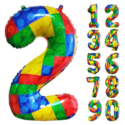 32 Inch Building Block Number 2 Balloons 2 Years Old Balloons Large Big Helium Foil Mylar Balloon for 2nd Birthday Party Decoration Supplies