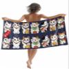 Lansemy Japanese-Style Beach Towel - 35x71 Inch Sand Proof Water Absorbent Travel Towel for Adults, Seven Lucky Cats Blue Texture Quick Dry Pool Towel Travel Camping Blanket for Yoga Bathroom view 1