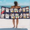 Lansemy Japanese-Style Beach Towel - 35x71 Inch Sand Proof Water Absorbent Travel Towel for Adults, Seven Lucky Cats Blue Texture Quick Dry Pool Towel Travel Camping Blanket for Yoga Bathroom view 3