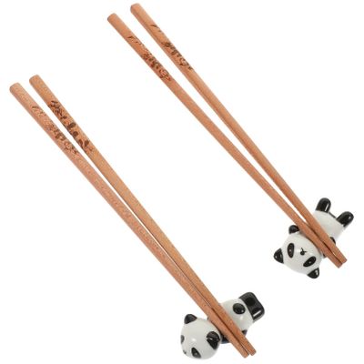 UPKOCH 1set Panda Shaped Wooden Chopstick Holder of Heat Insulation Chopsticks with Decorative Ceramic Rests for Home Dining Present Giving