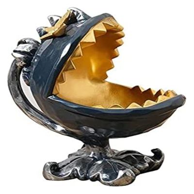 ALDEPO Sculpture Tabletop Animal Storage Ornaments Statue Decorative Resin Big Mouth Shark Crafts Desktop Decor for Living Room Bedroom Statue