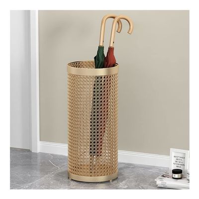 Umbrella Stand Rack Metal Hollow Umbrella Storage Rack, Multifunctional Umbrella Bucket for Household Hallways, Can Store 5-6 Umbrellas (Color : Gold, Size : 25x50cm/9.8x19.7)