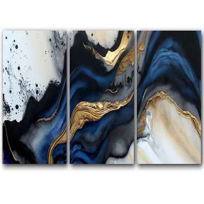 Abstract Royal Blue, Grey, Gold and White Marble, Style 4, Set of 3 Poster Prints, Wall Art Home Dcor, Multiple Sizes (12 x 16 Inches)