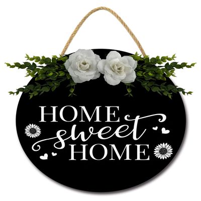 Fsdva Home Sweet Home Sign For Front Door,Rustic Round Wooden Wreath,Farmhouse Front Door Front Porch Decor, Home Housewarming Gift 12 Inch