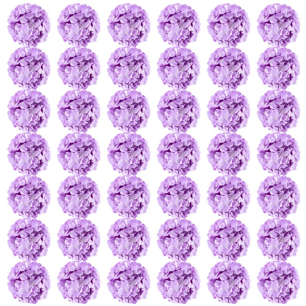 Auihiay 64pcs Hydrangea Artificial Flowers, Purple Artificial Hydrangea Flowers, Silk Hydrangea Heads with Stems for Garden, Home Party Baby Shower DIY Wedding Centerpiece (Purple)