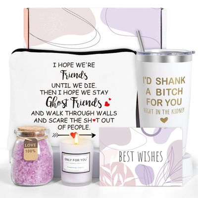 Best Friend Birthday Gifts Basket for Women - Unique Friendship Gifts for Women, Sister, Bestie, BFF (White)