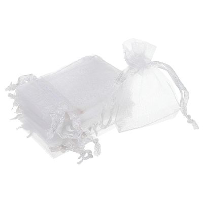 MECCANIXITY 50pcs Organza Bags 2x3 Inch Drawstring Favor Pouches Sheer Mesh Bag for Gift Jewelry Wedding Party Christmas Candy White