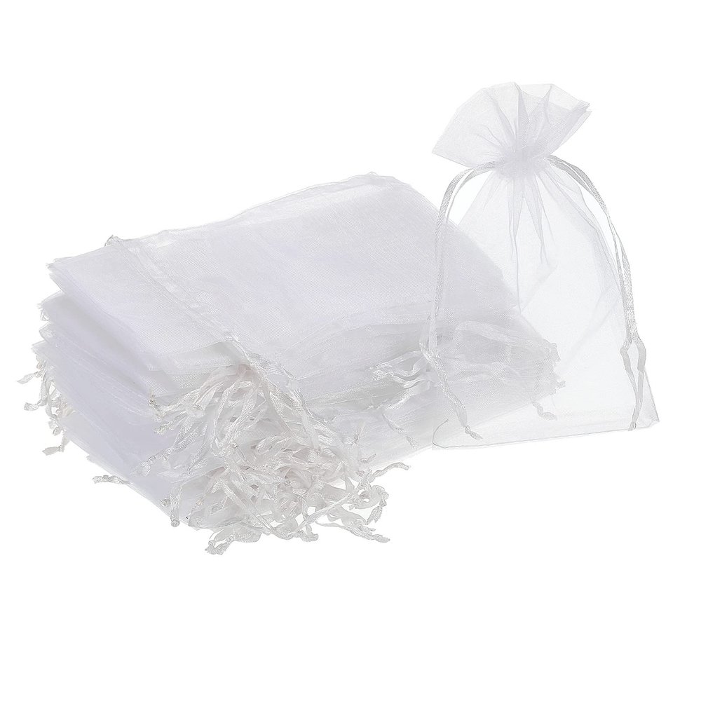 MECCANIXITY 100pcs Organza Bags 4x6 Drawstring Favor Pouches White