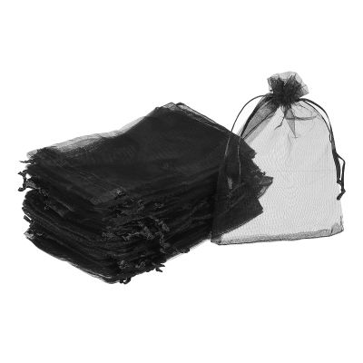 MECCANIXITY 100pcs Organza Bags 4x6 Drawstring Favor Pouches Black