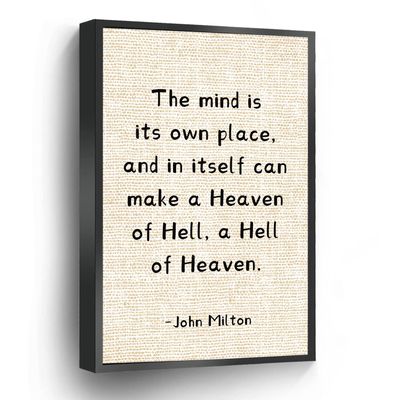 John Milton Quotes Canvas Print Heaven Of Hell, Hell Of Heaven Wall Art Poster English Teacher Gift For Home Office School Wall Decor Framed Artwork(Metal Framed 16" X 20")