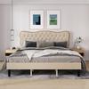 Assile Queen Size Linen Platform Bed Frame with Wooden Slats and Heavy Duty Mattress Foundation, Noise Free Design and Upholstered Adjustable Headboard in Beige view 1