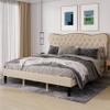 Assile Queen Size Linen Platform Bed Frame with Wooden Slats and Heavy Duty Mattress Foundation, Noise Free Design and Upholstered Adjustable Headboard in Beige view 2