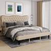 Assile Queen Size Linen Platform Bed Frame with Wooden Slats and Heavy Duty Mattress Foundation, Noise Free Design and Upholstered Adjustable Headboard in Beige view 3