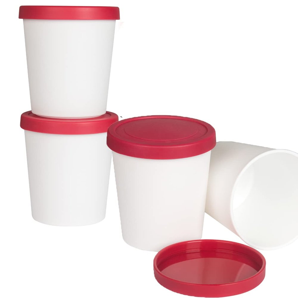 DUNCHATY Ice Cream Containers (Set of 4, 1 Quart Each) Freezer Dessert Containers Reusable Ice Cream Storage Tubs with Silicone Lids for Homemade IceCream Frozen Yogurt Sorbet Red