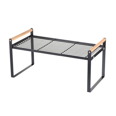 PATIKIL Kitchen Cabinet Shelf Organizer, Wood Counter Shelf Stackable Storage Shelf For Cupboard, Pantry, Corner, Under Sink - Black