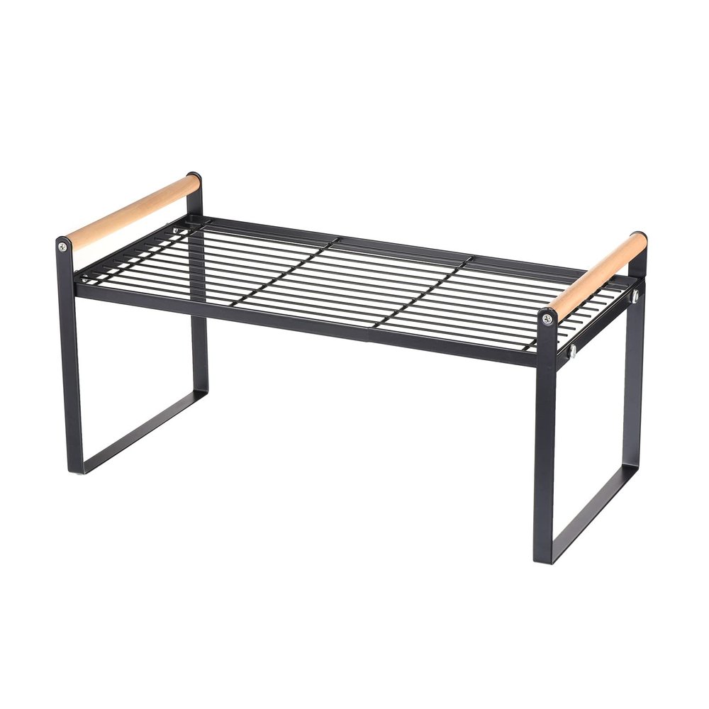 PATIKIL Kitchen Cabinet Shelf Organizer, Wood Counter Shelf Stackable Storage Shelf For Cupboard, Pantry, Corner, Under Sink - Black