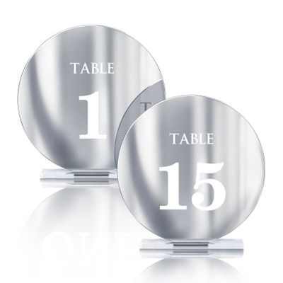 HZGUEOSTB Acrylic Wedding Table Numbers 1-15 with Stands,4.8"Round Mirror Gold Table Number Signs and Holders for Wedding Reception, Party, Event, Centerpiece Decoration (Silver, 1-15)