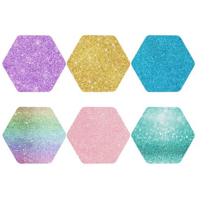 Colorful Glitter Coaster for Drinks Set of 6, Non-Slip Cute Leather Coasters Waterproof Cups Mat for Coffee Table Home Bar Decor,Hexagon