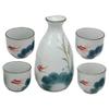 2 Swimming Koi Fishes In Zen Pond Porcelain Sake Flask And 4 Cups Set view 3